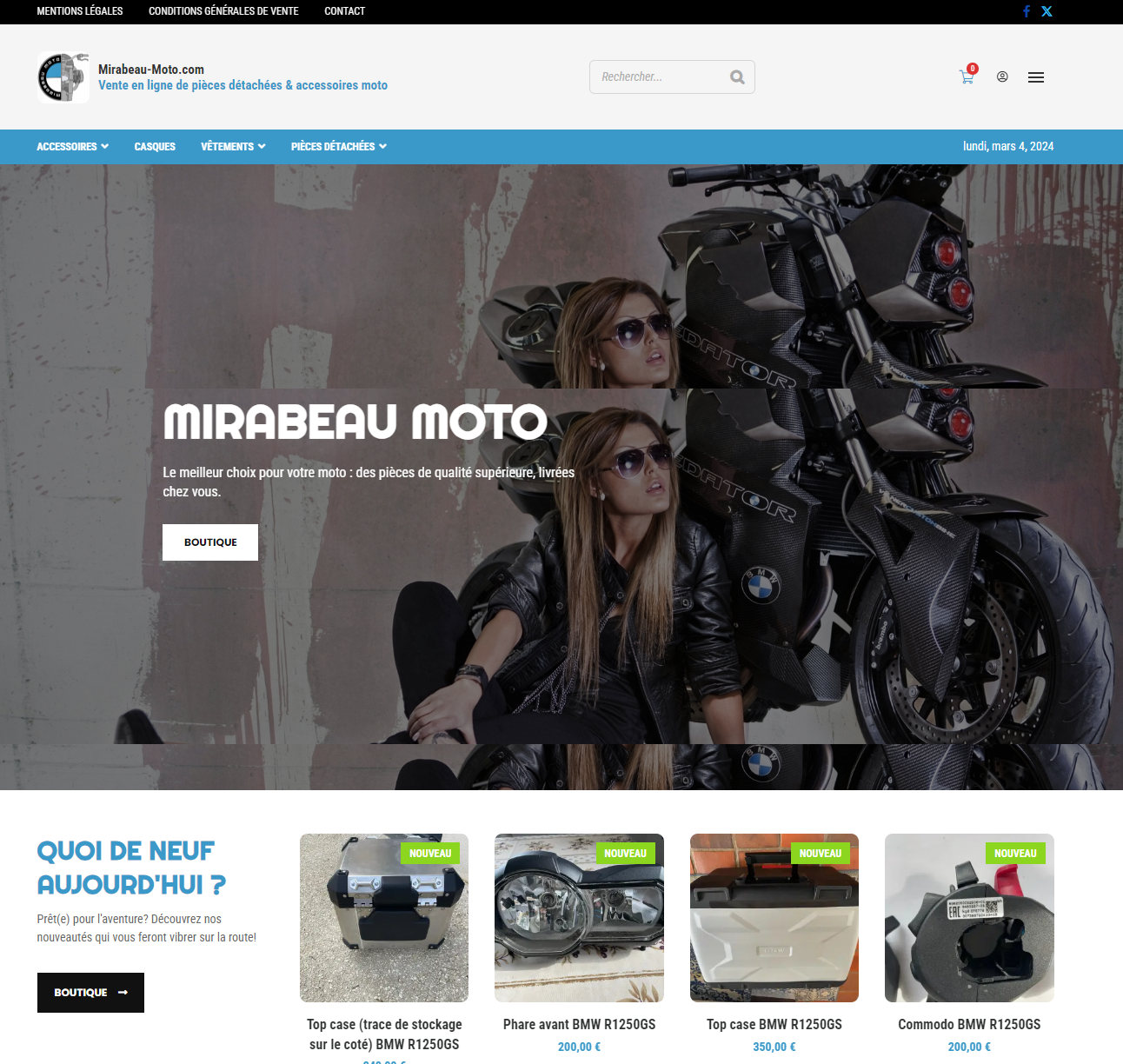 Site e-commerce de vente de pièces détachées et d'accessoires moto